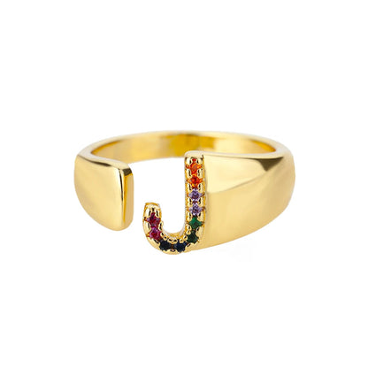 Anello regolabile con lettera personalizzata- Oro