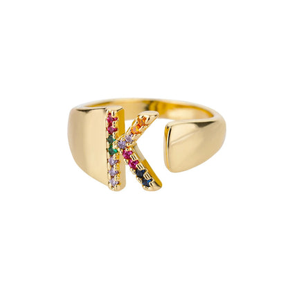 Anello regolabile con lettera personalizzata- Oro