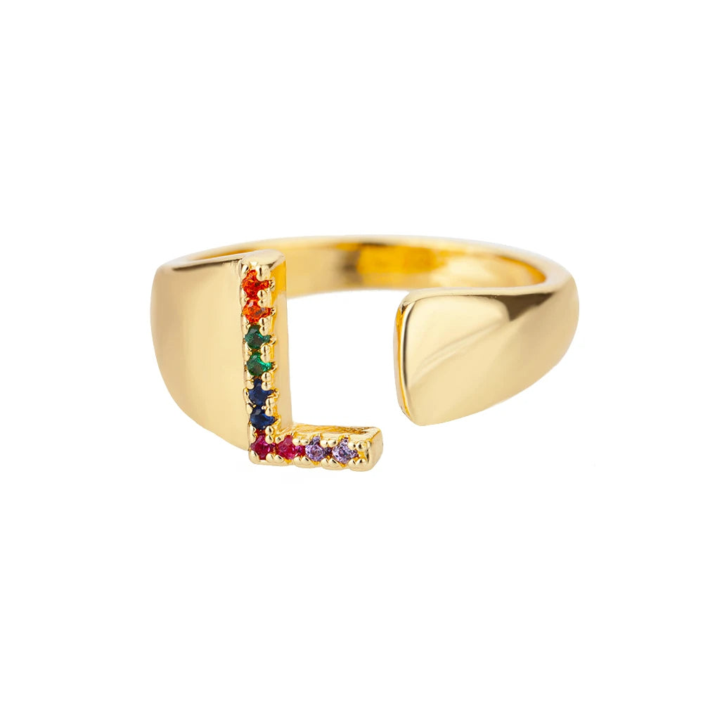 Anello regolabile con lettera personalizzata- Oro