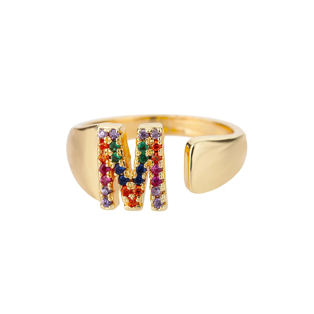 Anello regolabile con lettera personalizzata- Oro