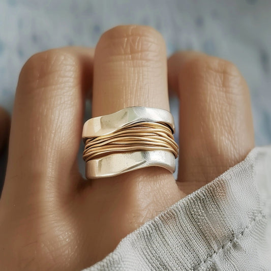 Anello con Fili Dorati - Argento