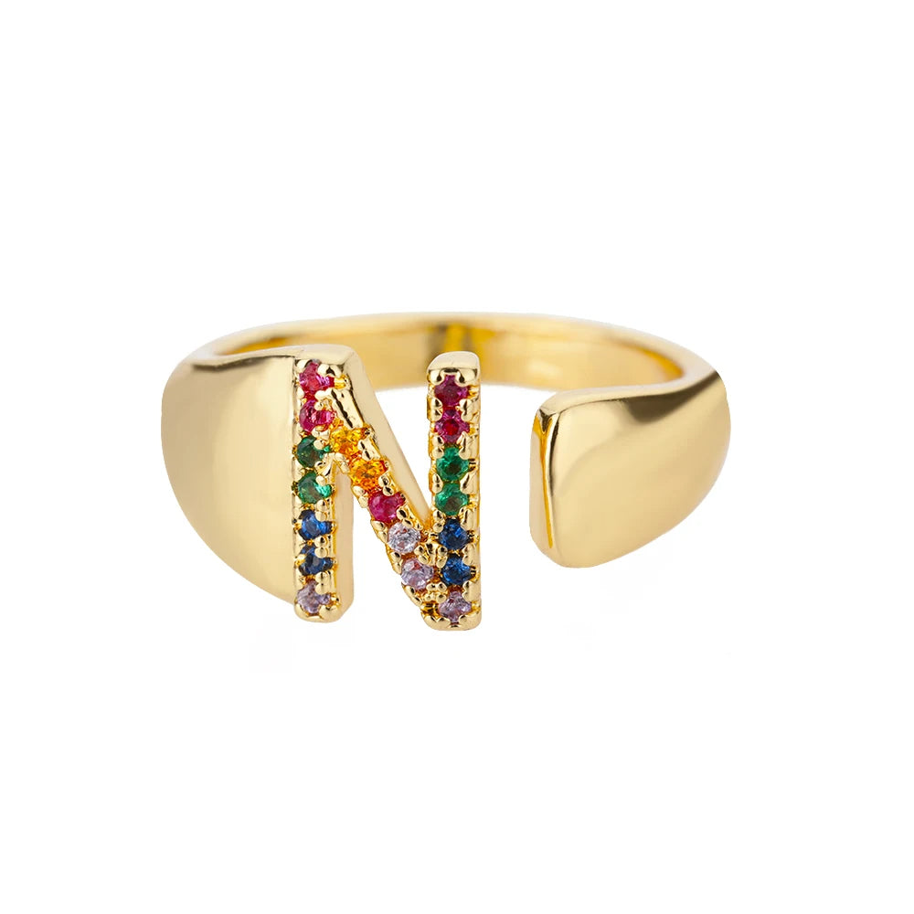 Anello regolabile con lettera personalizzata- Oro