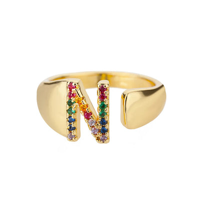 Anello regolabile con lettera personalizzata- Oro