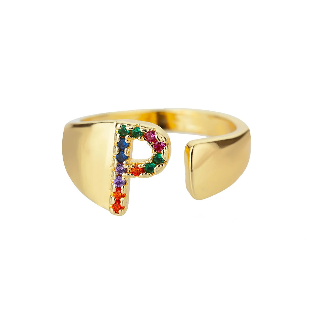 Anello regolabile con lettera personalizzata- Oro