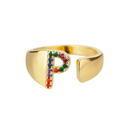 Anello regolabile con lettera personalizzata- Oro