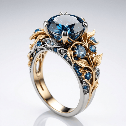 Anello Vintage Artigianale con Topazio Blu - Oro
