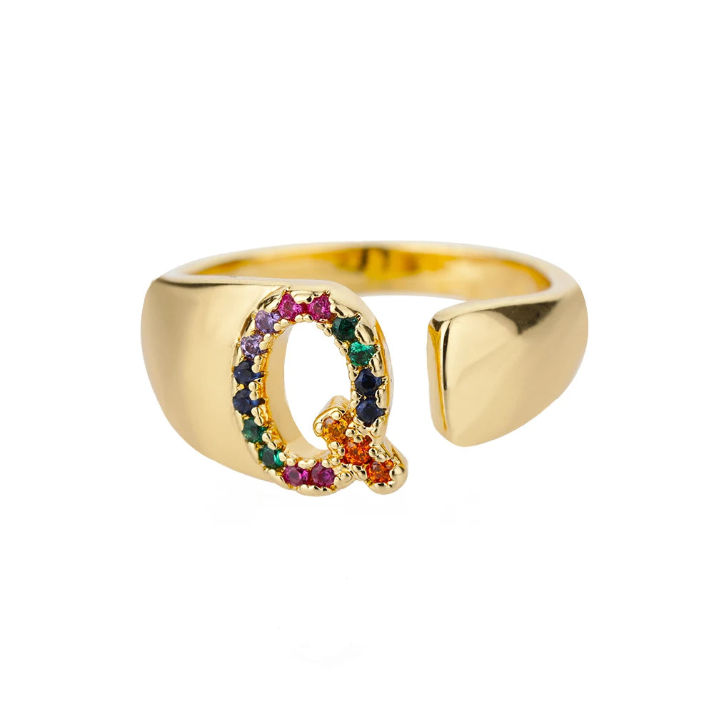 Anello regolabile con lettera personalizzata- Oro