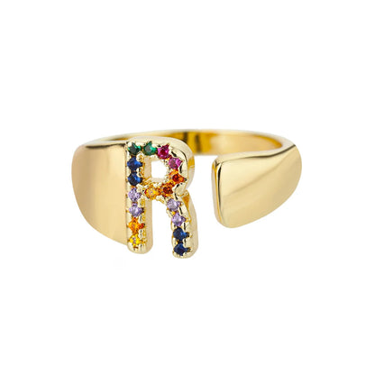 Anello regolabile con lettera personalizzata- Oro