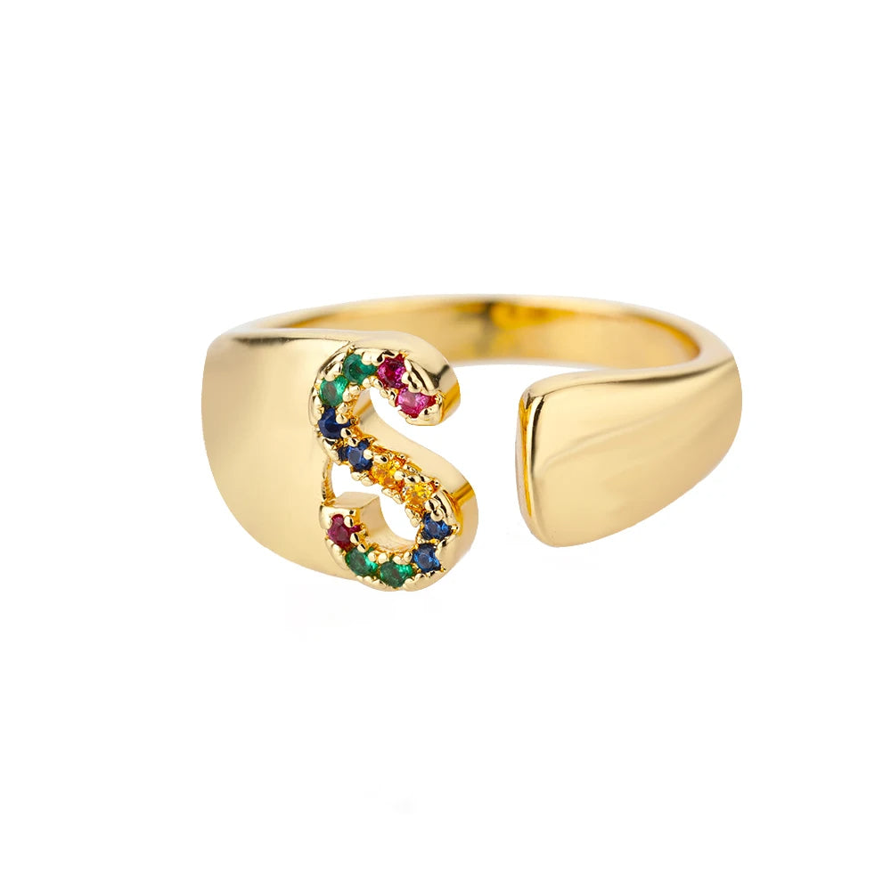 Anello regolabile con lettera personalizzata- Oro
