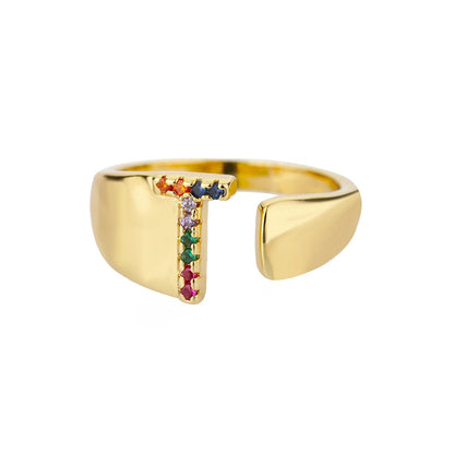 Anello regolabile con lettera personalizzata- Oro