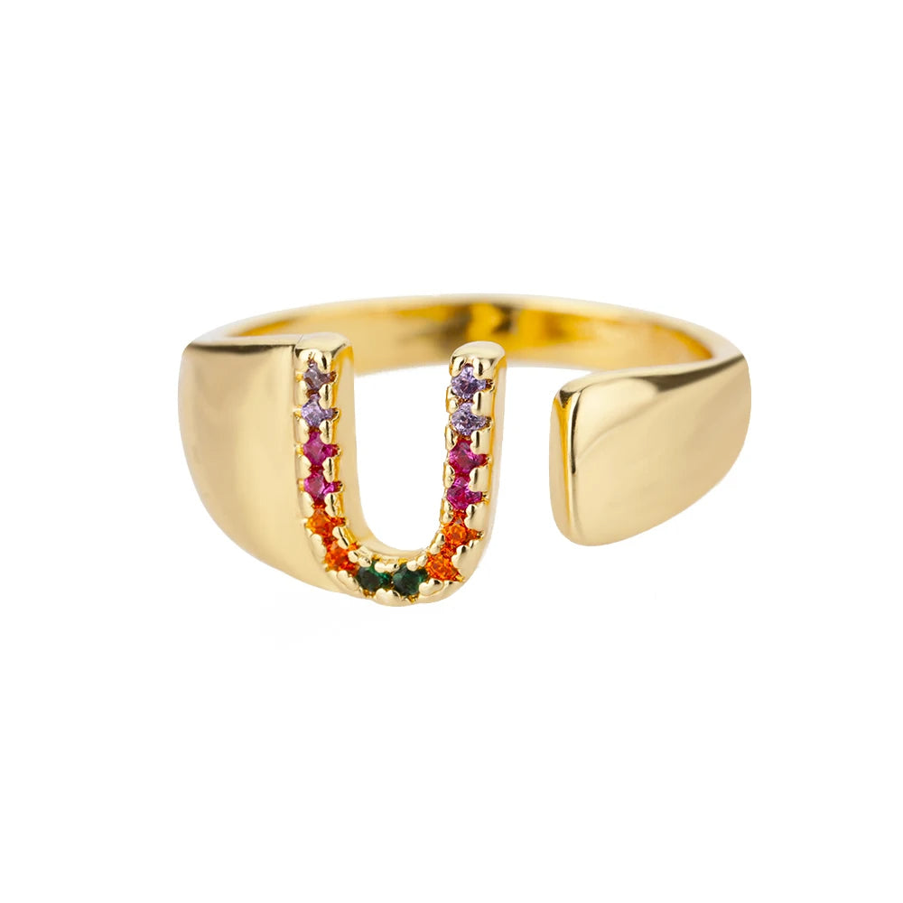 Anello regolabile con lettera personalizzata- Oro