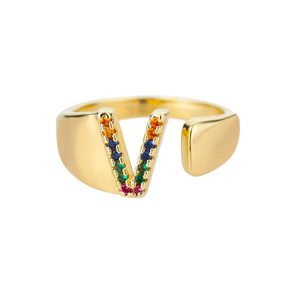 Anello regolabile con lettera personalizzata- Oro