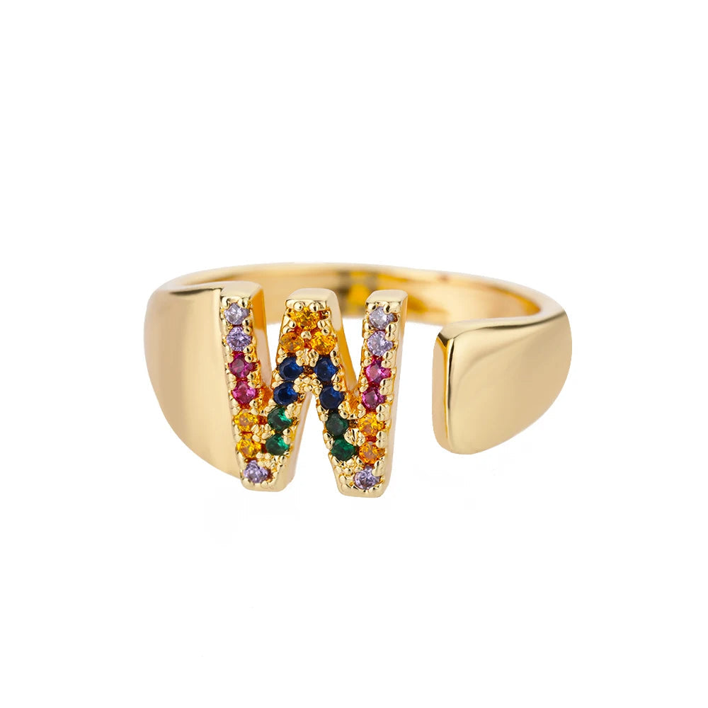 Anello regolabile con lettera personalizzata- Oro