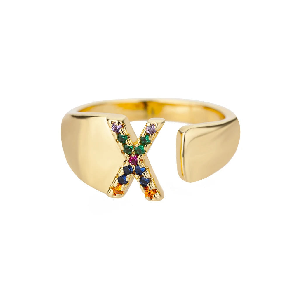 Anello regolabile con lettera personalizzata- Oro