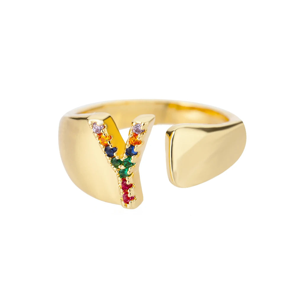 Anello regolabile con lettera personalizzata- Oro