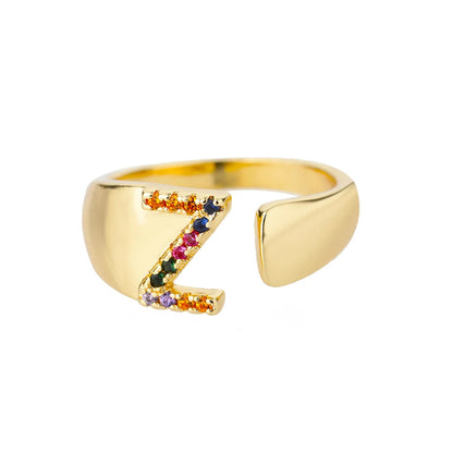 Anello regolabile con lettera personalizzata- Oro