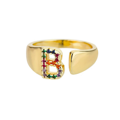 Anello regolabile con lettera personalizzata- Oro