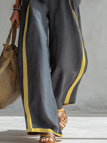 Completo con Profili Dorati — Top Senza Maniche e Pantalone a Gamba Larga