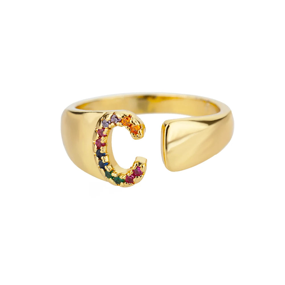 Anello regolabile con lettera personalizzata- Oro