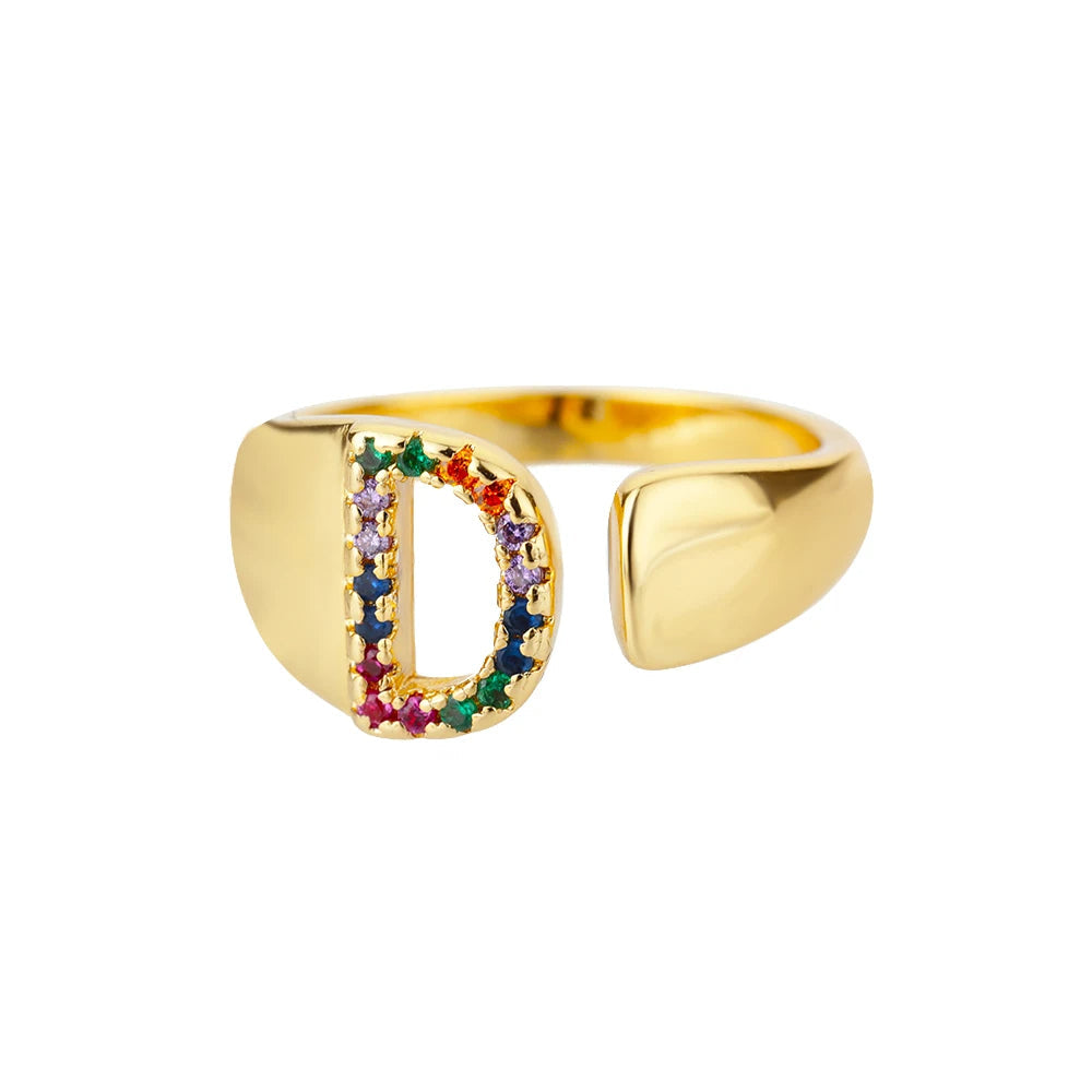 Anello regolabile con lettera personalizzata- Oro