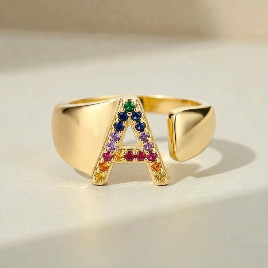 Anello regolabile con lettera personalizzata- Oro