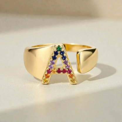 Anello regolabile con lettera personalizzata- Oro