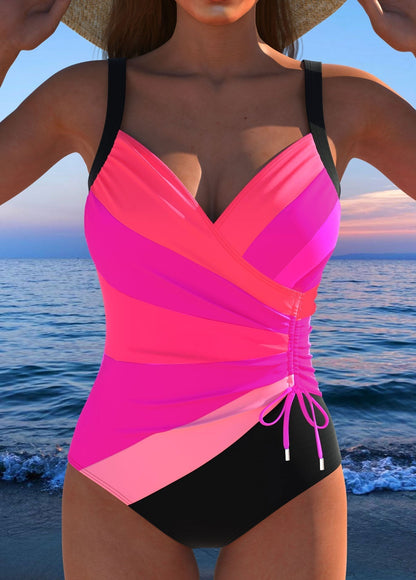 Costume Intero Luxe con Scollo a Incrocio e Stampa Colorata