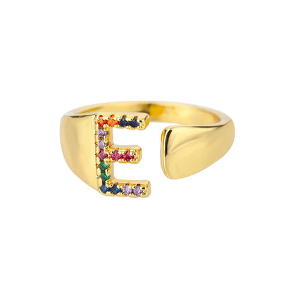 Anello regolabile con lettera personalizzata- Oro