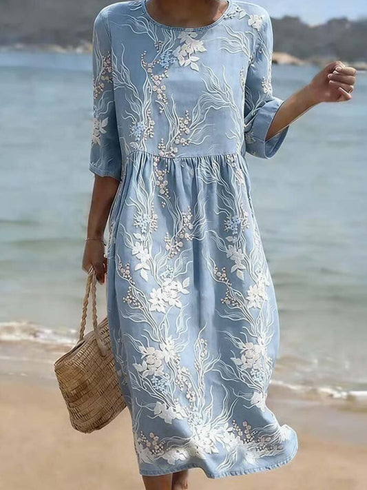 Nora | Abito Midi con Ricamo Floreale