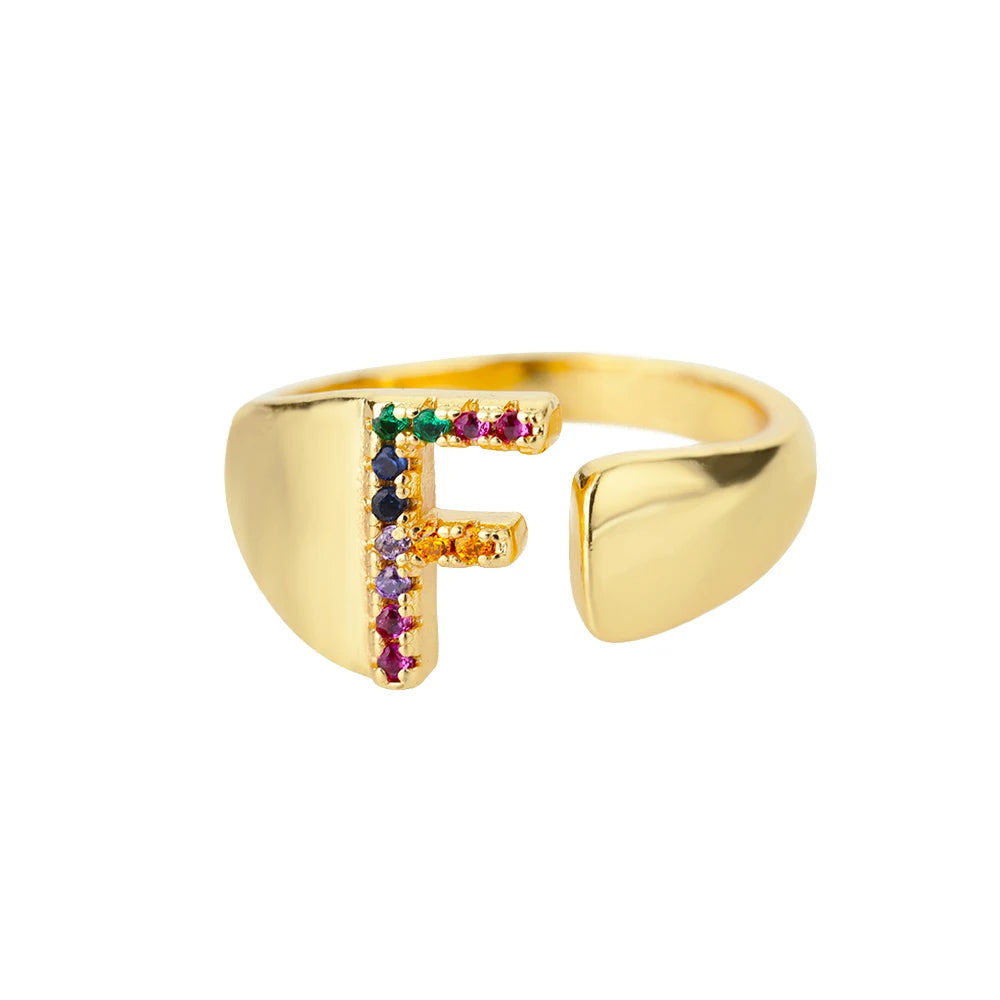 Anello regolabile con lettera personalizzata- Oro
