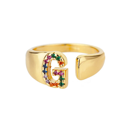 Anello regolabile con lettera personalizzata- Oro