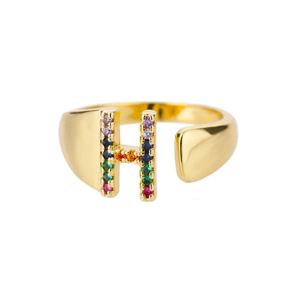 Anello regolabile con lettera personalizzata- Oro