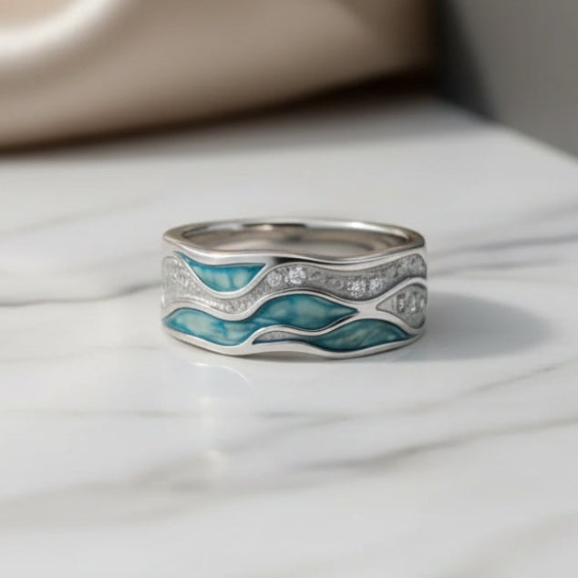Anello in Argento con Onde Turchesi