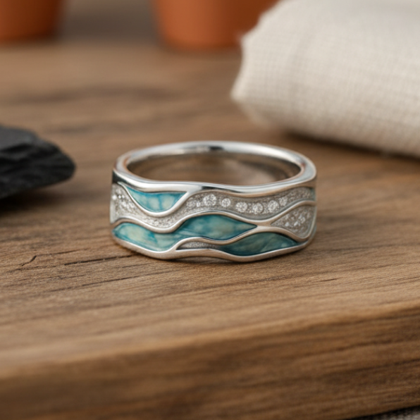 Anello in Argento con Onde Turchesi
