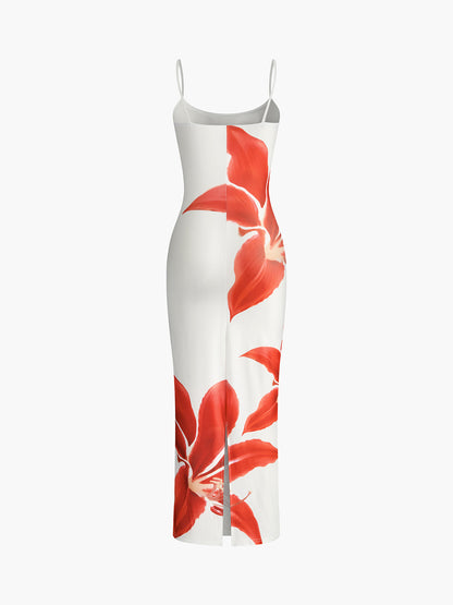 Crimson Bloom Silk Dress