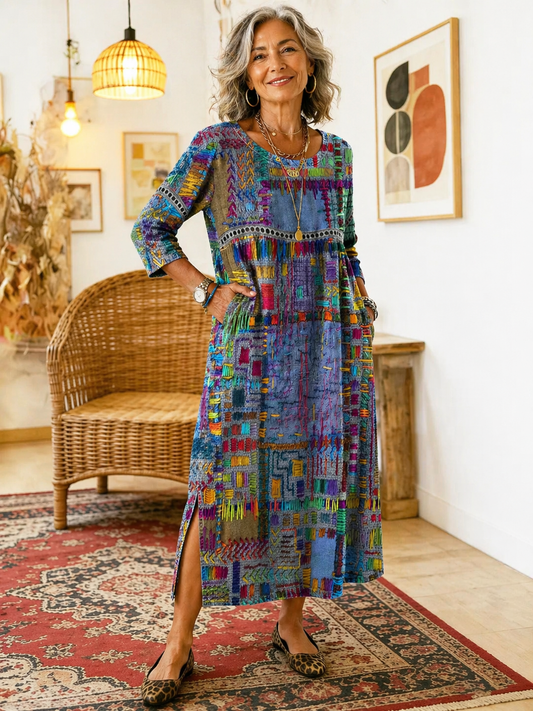 Manuela | Abito Denim con Inserti Etnici