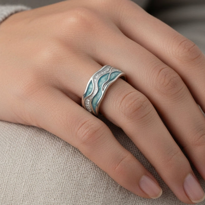 Anello in Argento con Onde Turchesi