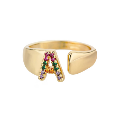 Anello regolabile con lettera personalizzata- Oro