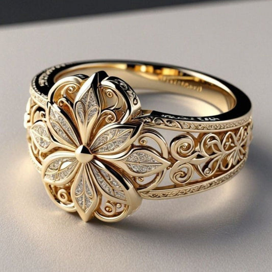 Anello Esotico in Oro con Fiore e Zirconia
