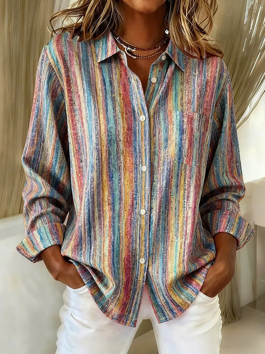 Camicia da donna casual a righe in stile retrò