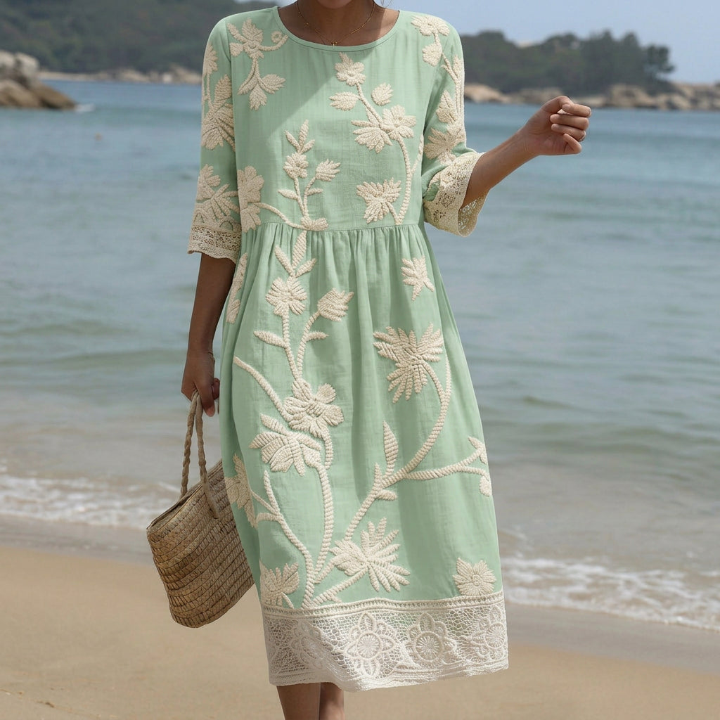 Gabi – Abito Midi con Stampa di Piante e Fiori